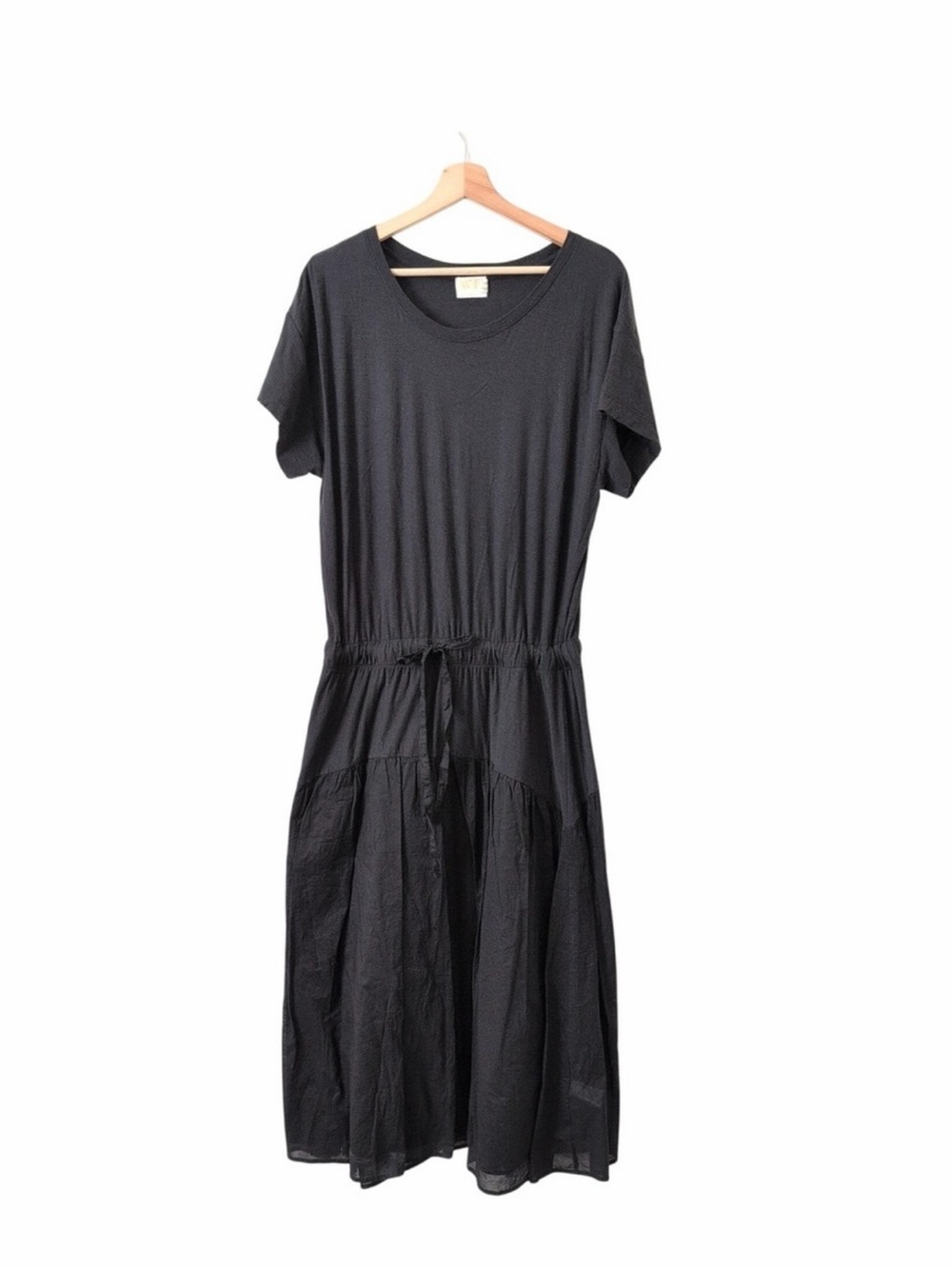 Nation LTD Black Tiered Midi Dress XL Short Sleeve Drawstring Waist Capsule